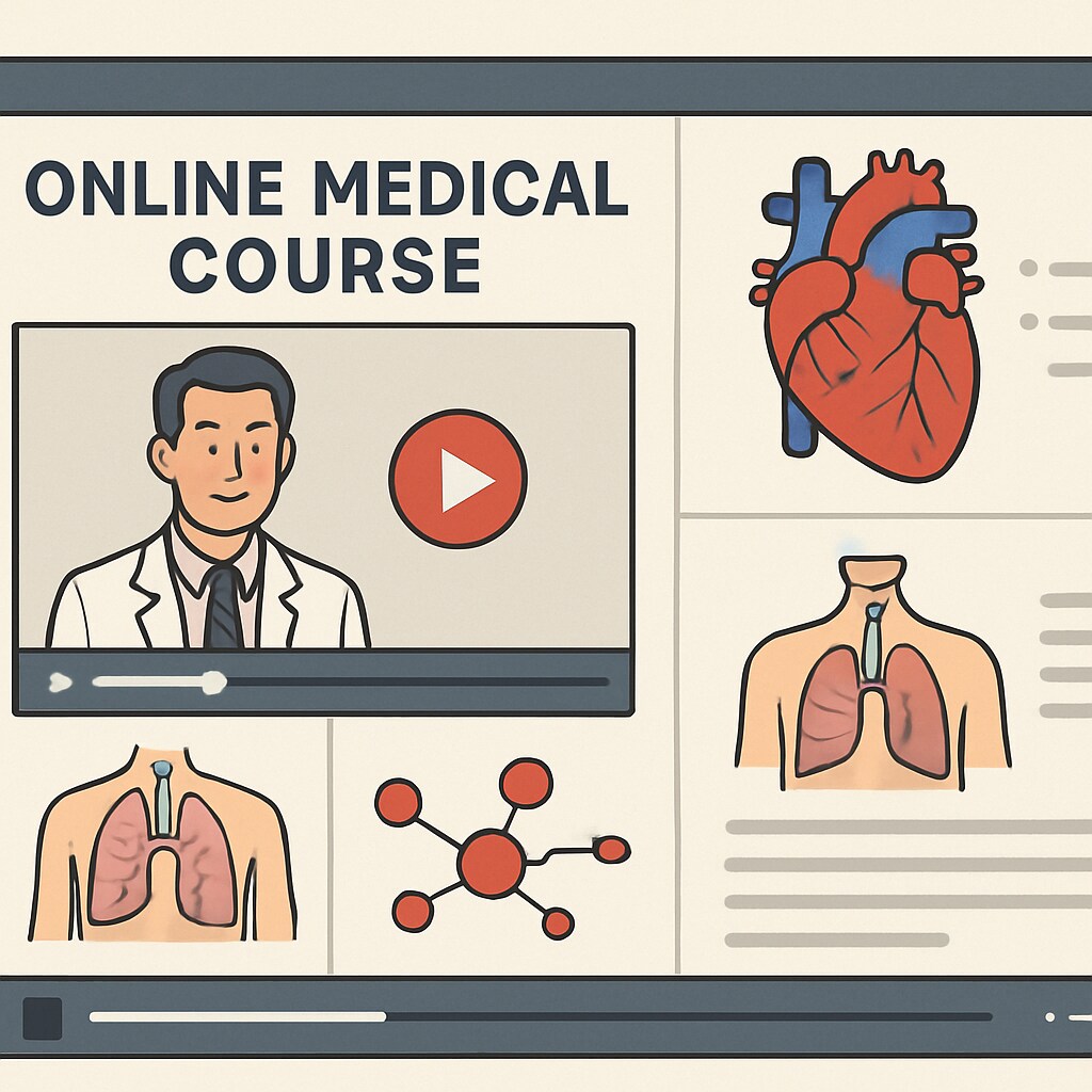 Interactive online medical course interface with diagrams, suitable for non-medical backgrounds.