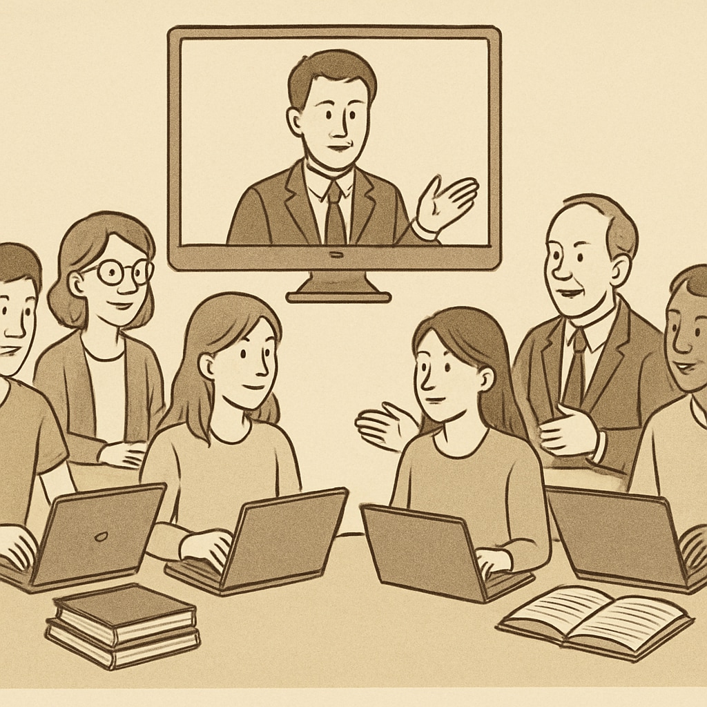 A group of students and teachers engaging in an online education discussion, symbolizing the collaborative nature of Reddit's education subreddits. Students and teachers discussing education in an online forum.
