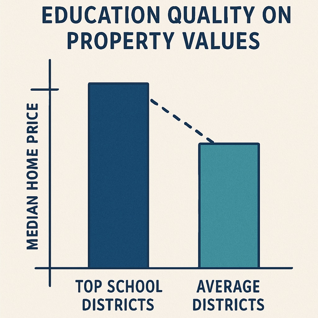 A chart showing median home prices in top school districts compared to average districts, emphasizing the economic impact of education quality on property values. Comparative chart of home prices in top school districts versus average districts.