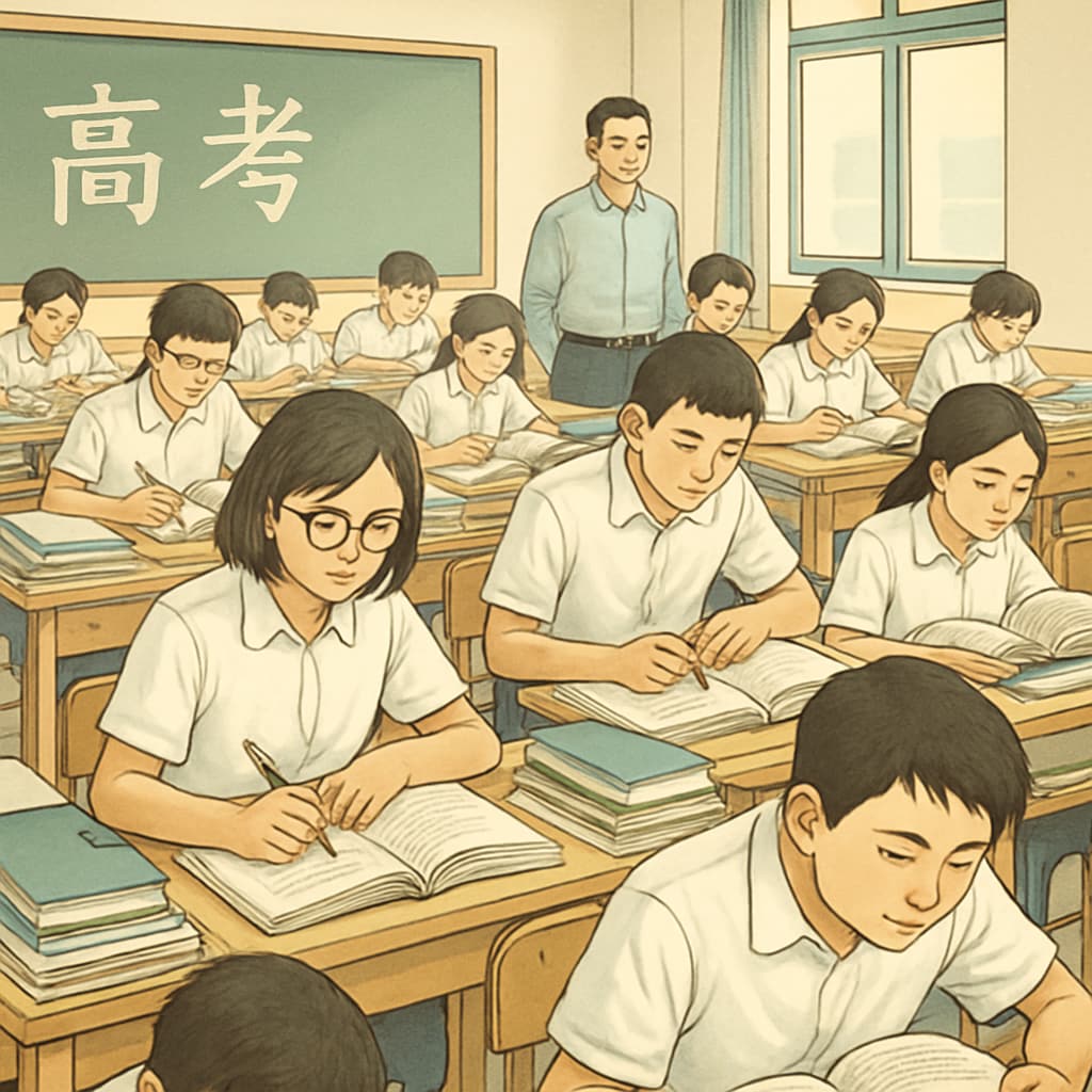 A classroom in China where students are focused on studying for exams, showcasing the rigorous and exam-oriented nature of Chinese education. Chinese classroom emphasizing exam-oriented education system