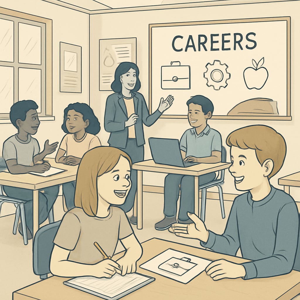 Career-focused classroom activity highlighting University of California career resources.