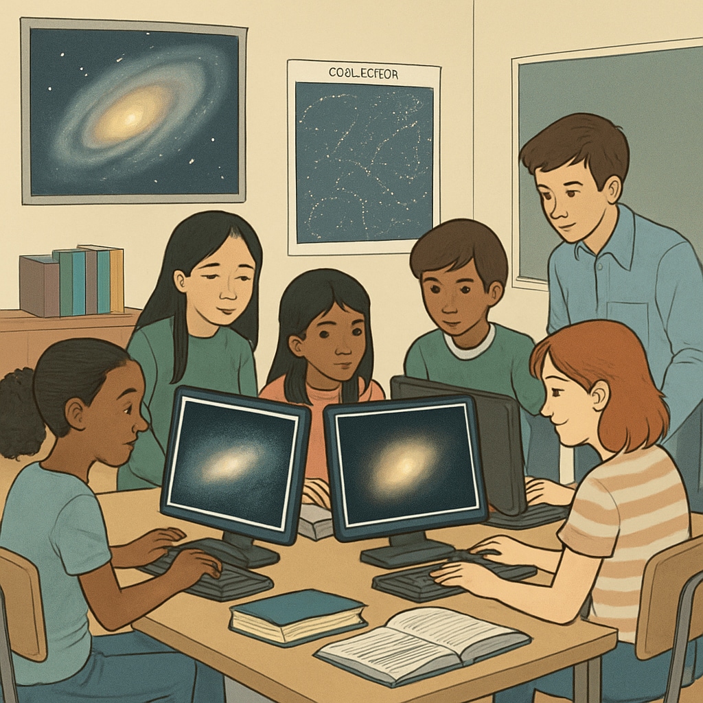 K12 students analyzing galaxy images as part of Zooniverse citizen science projects.