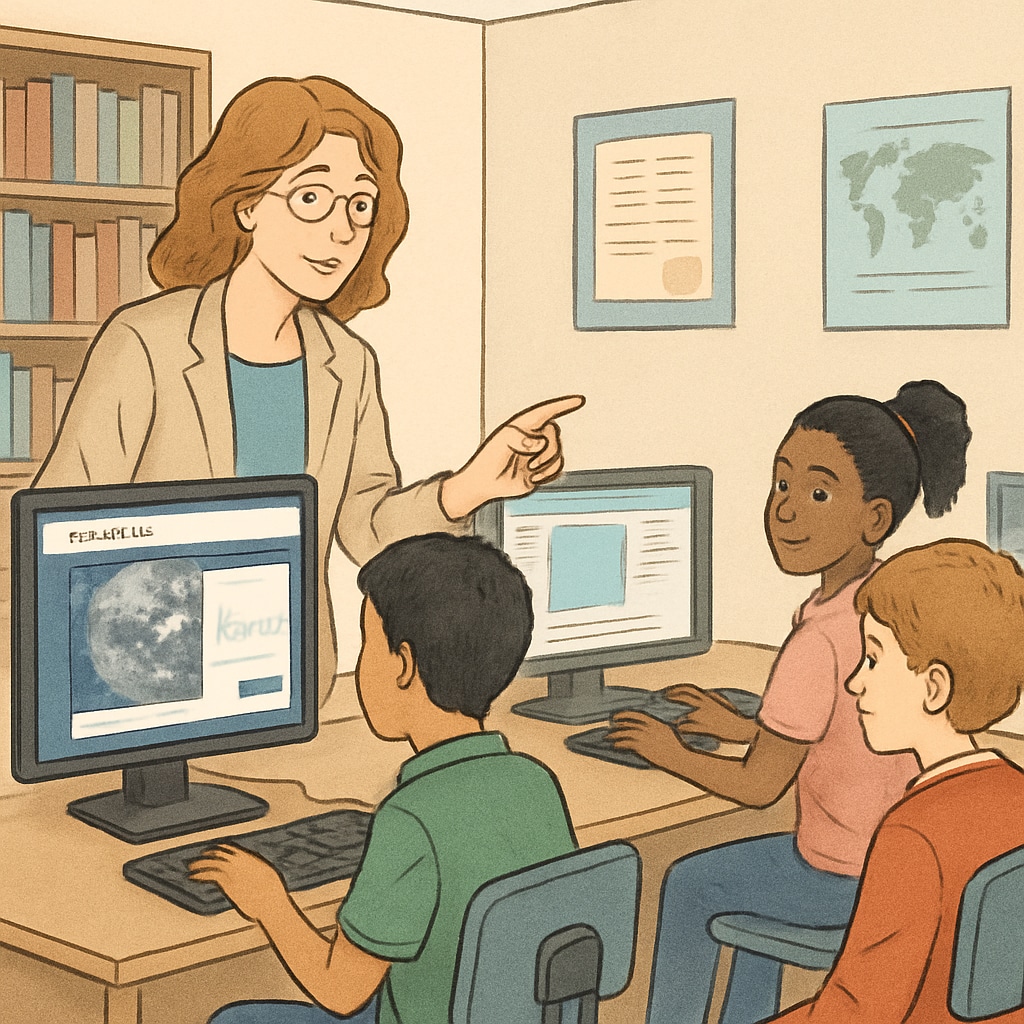 Educator helping students engage in a Zooniverse climate science project.
