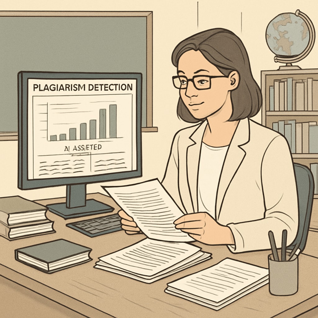 Teacher using AI detection tools to evaluate student assignments.