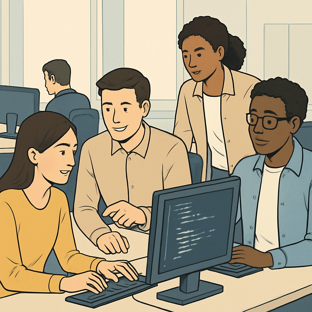 University students working on programming to illustrate the importance of practical experience in IT education.