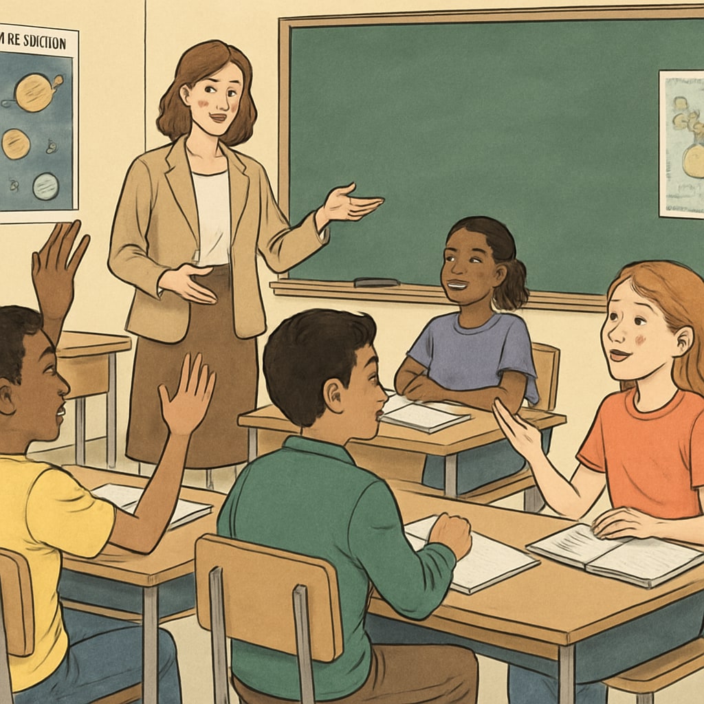 Students in a classroom engaging in a discussion facilitated by a teacher, symbolizing the importance of diverse perspectives in education. Students engaging in classroom discussion, highlighting the value of diverse perspectives.
