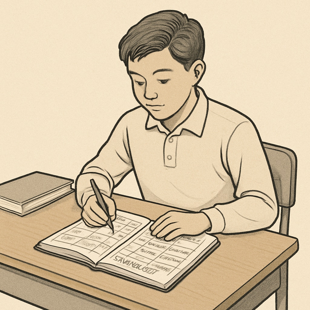 A high school student sitting at a desk, using a planner to organize assignments. Student organizing assignments to recover high school credits.