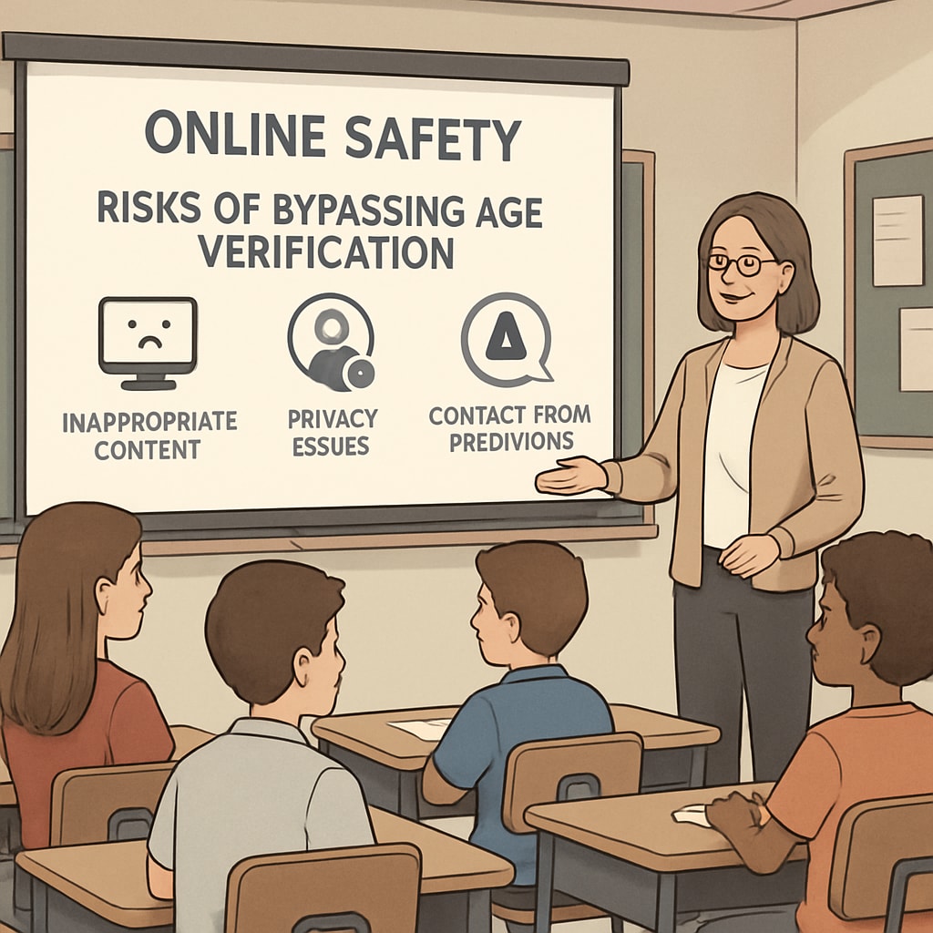 Students learning about online safety and age verification risks.