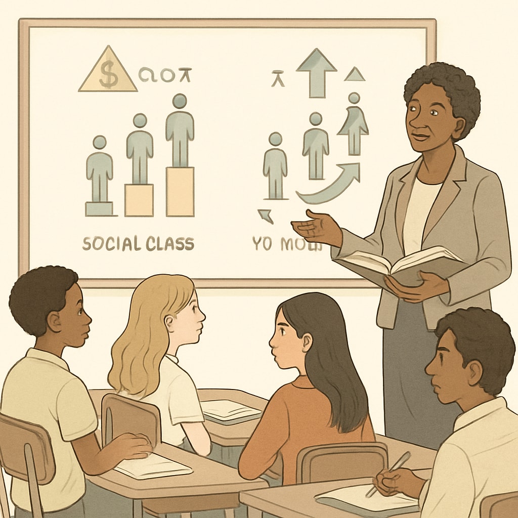 A classroom discussing social class systems and mobility.