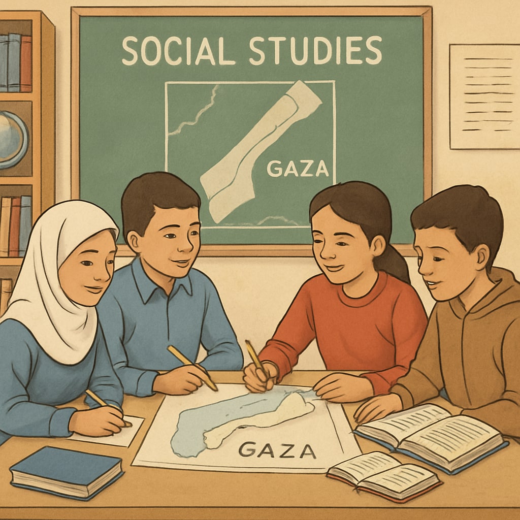 Gaza school social studies project showing collaboration and curriculum impact.