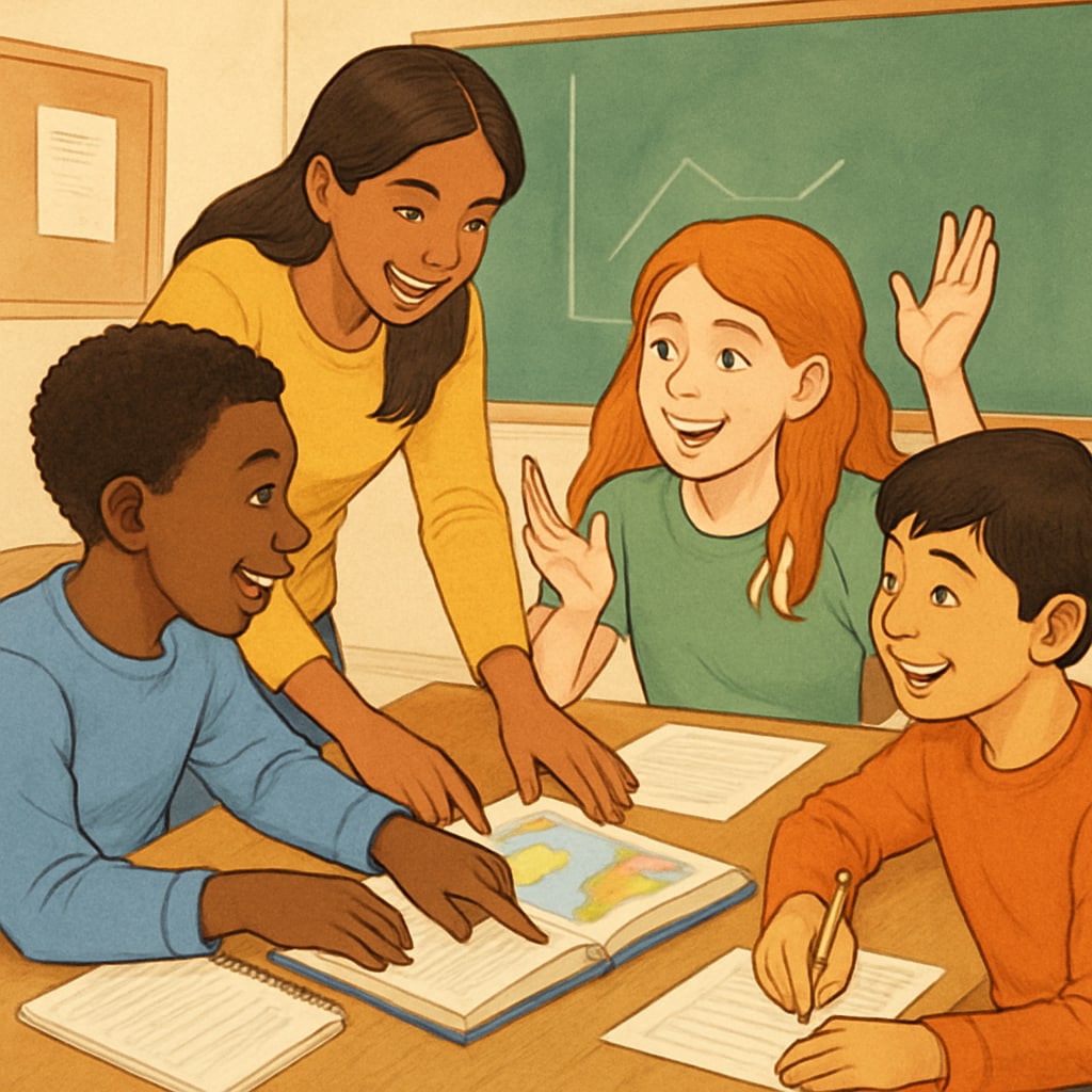 A student engaged in a collaborative classroom activity, illustrating dynamic learning beyond grades. Student participating in a group project, showcasing alternative learning metrics.