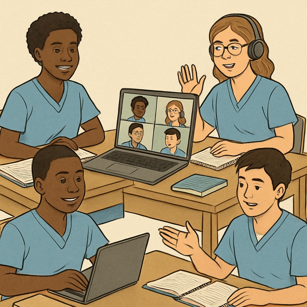 Nursing students collaborating online in a virtual study group.