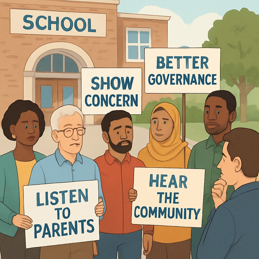 Community members expressing concerns over a school board member’s history