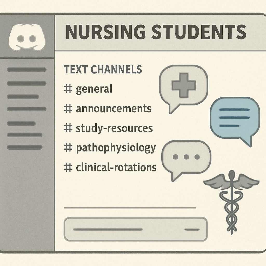 Discord group for nursing students with organized study channels.