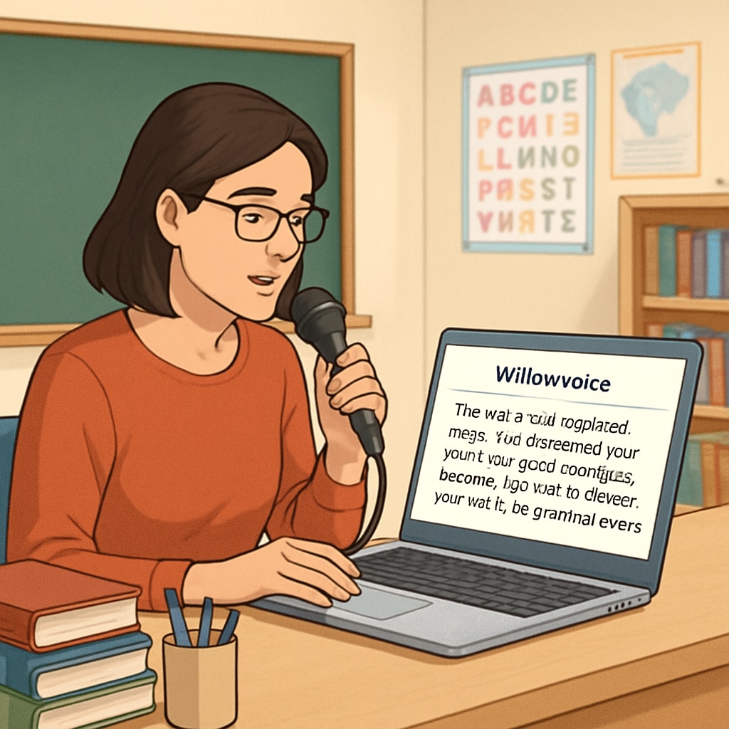 Teacher using WillowVoice to transcribe spoken feedback into text, improving workflow efficiency.