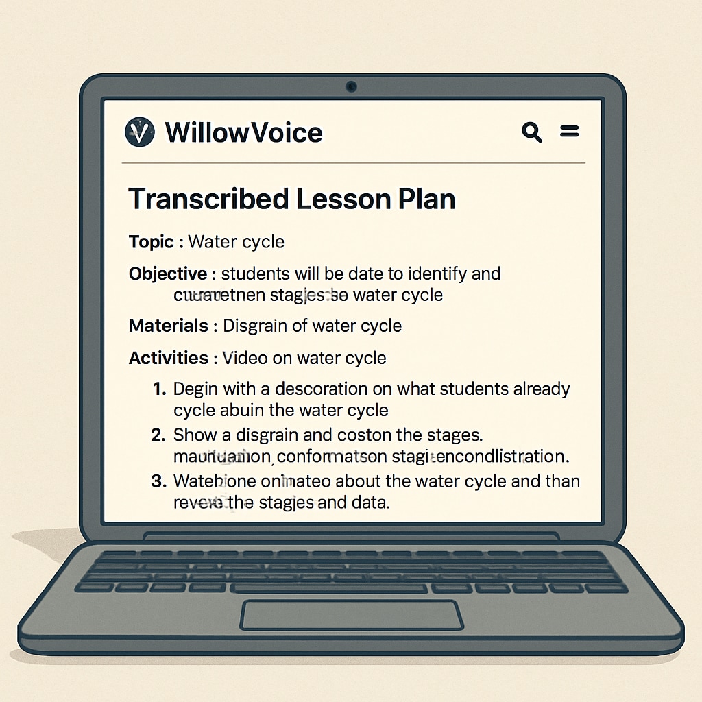 WillowVoice-generated lesson plan shown on a laptop screen, highlighting its ability to simplify documentation.