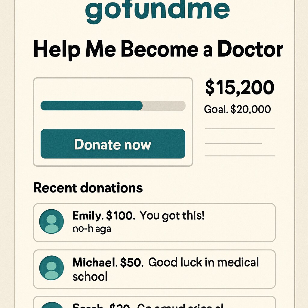 A screenshot of a GoFundMe campaign page with a title like Screenshot of a GoFundMe campaign aimed at raising funds for medical school applications.