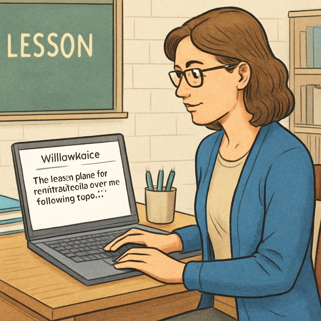 A teacher using WillowVoice on a laptop to transcribe lesson plans. The screen displays real-time transcription aligned with the teacher's voice input. A teacher utilizing speech-to-text technology for lesson planning with WillowVoice.