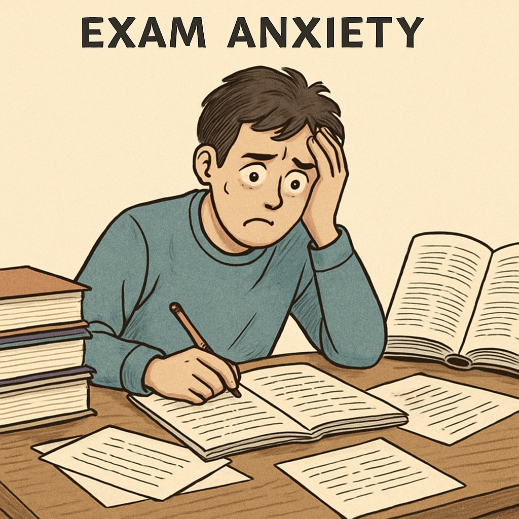 Student experiencing exam anxiety while preparing for the OAE test.