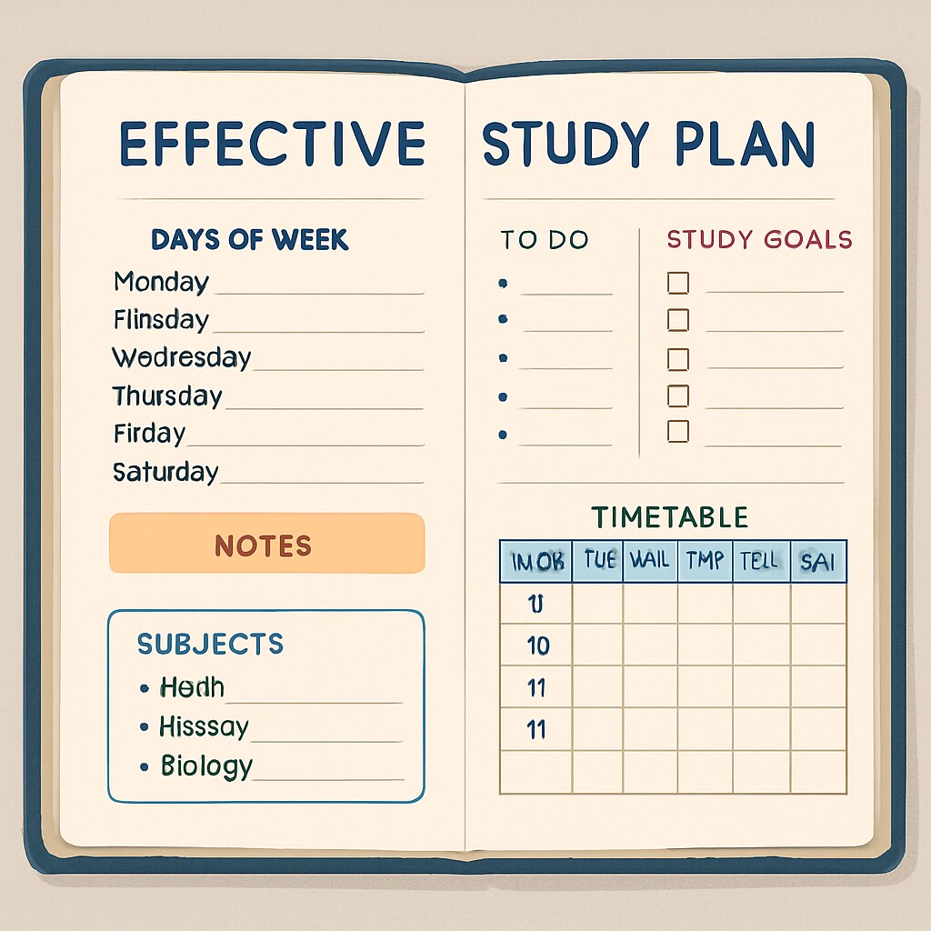 Planner with study notes for OAE preparation.