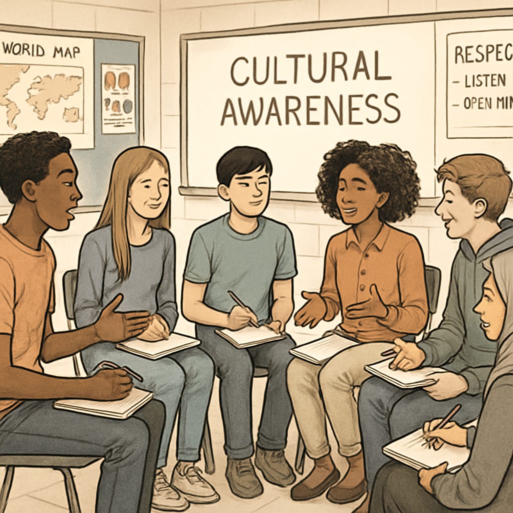 High school students discussing cultural awareness related to wokeness in schools.