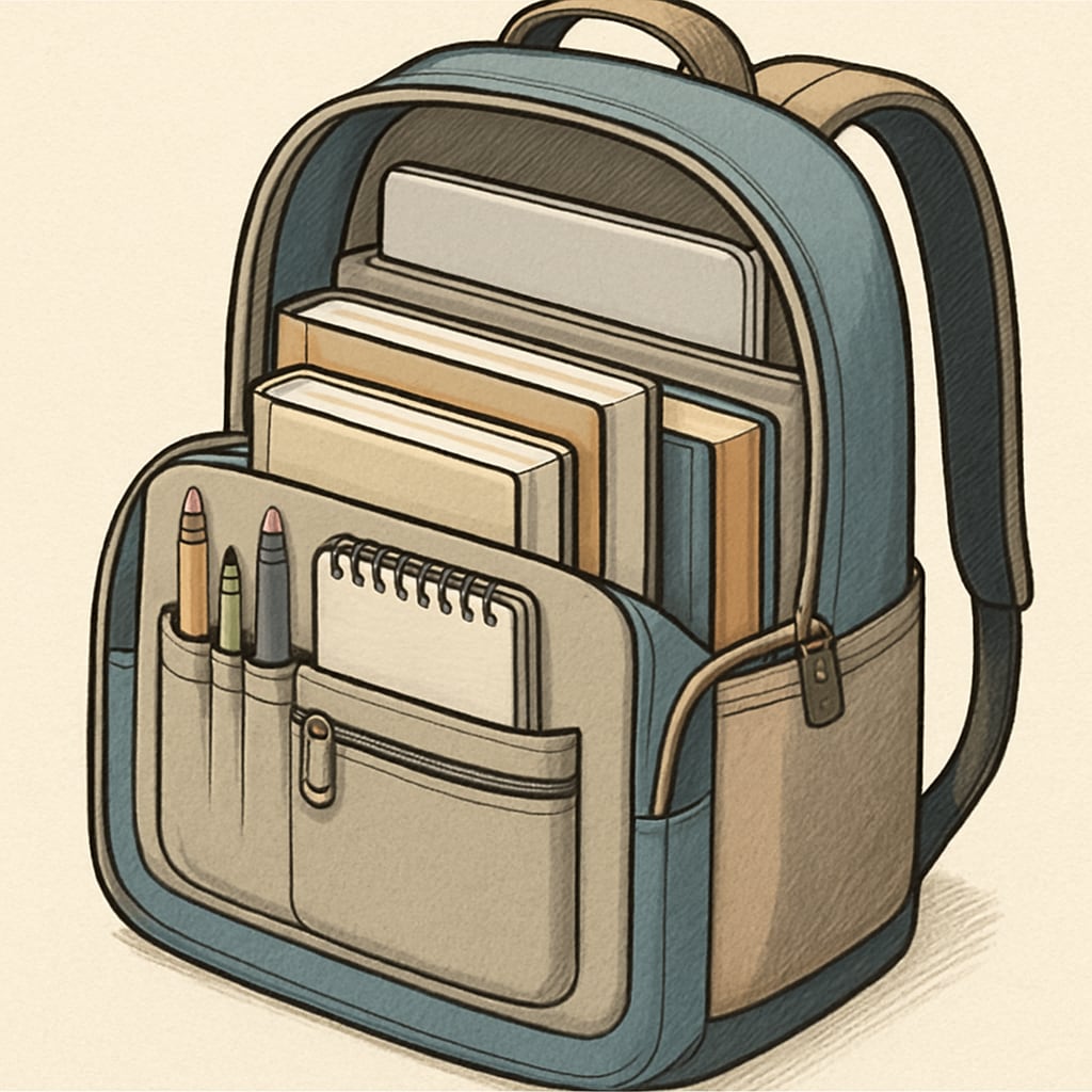 A close-up of a backpack showing organized compartments, including a laptop sleeve and storage for books. Backpack with organized compartments suitable for college students.