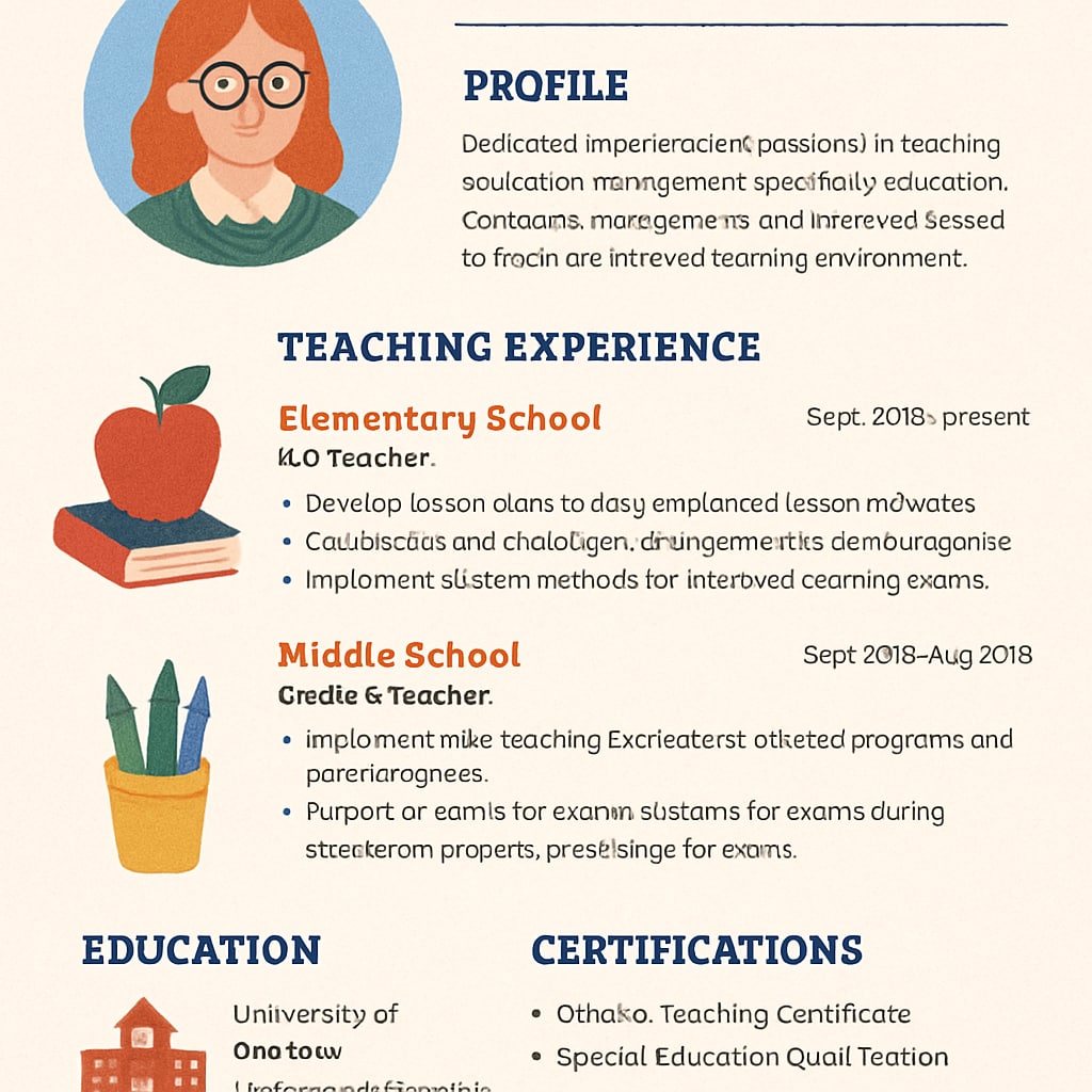 A sample resume template for a K12 teacher, showcasing Canadian formatting and tailored content. Example of a Canadian K12 teacher resume template.