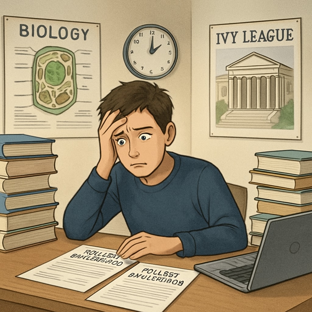 High school student experiencing stress over Ivy League college applications.