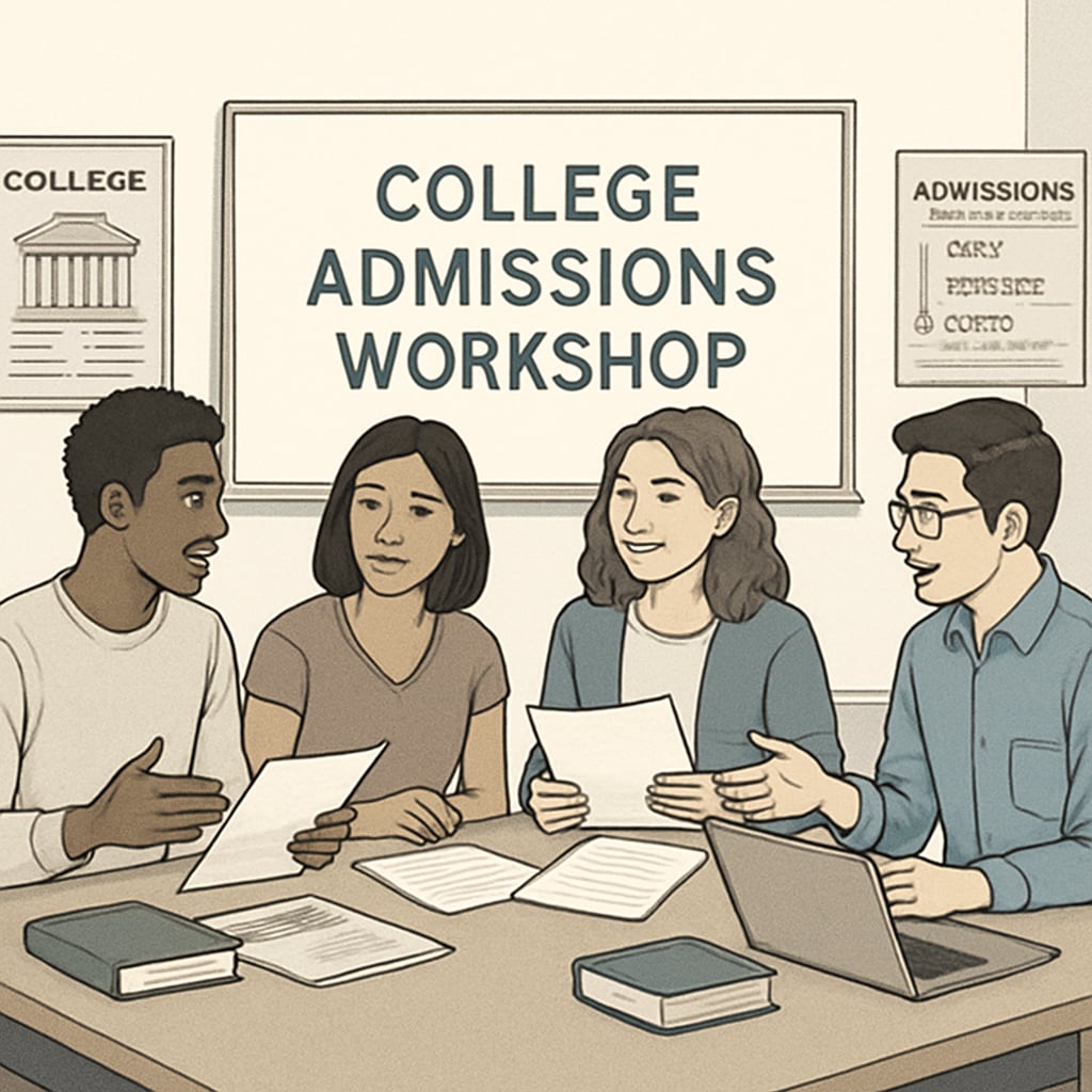 Students reviewing their Harvard University admissions applications in a collaborative setting.