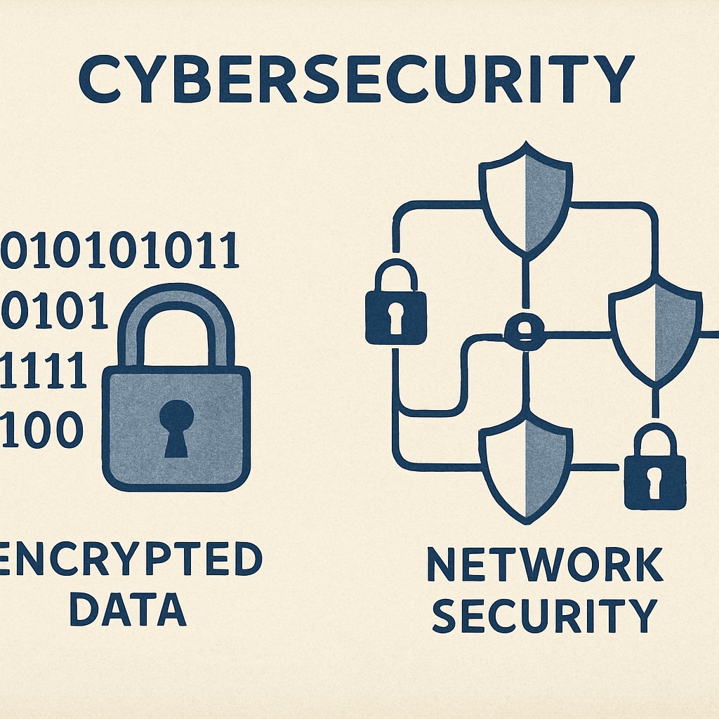 A visual depiction of cybersecurity concepts, such as encrypted data and network security measures. Cybersecurity concepts with encrypted data and network security measures.