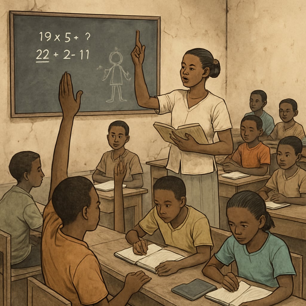 A classroom in Mali with students engaged in learning activities, highlighting resource disparities and their impact on career opportunities. Students in a classroom in Mali, showcasing education resource disparities.