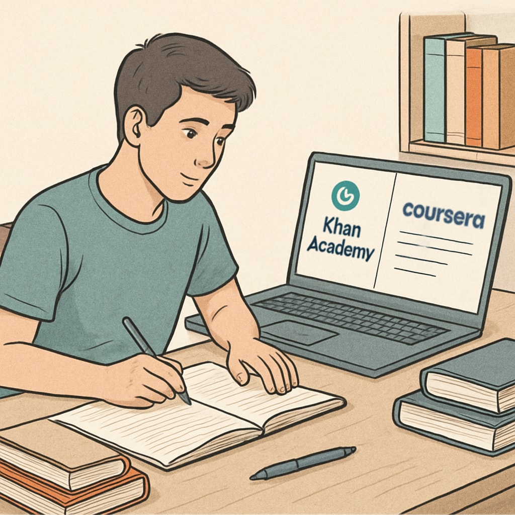 A student using online platforms for extracurricular study resources.