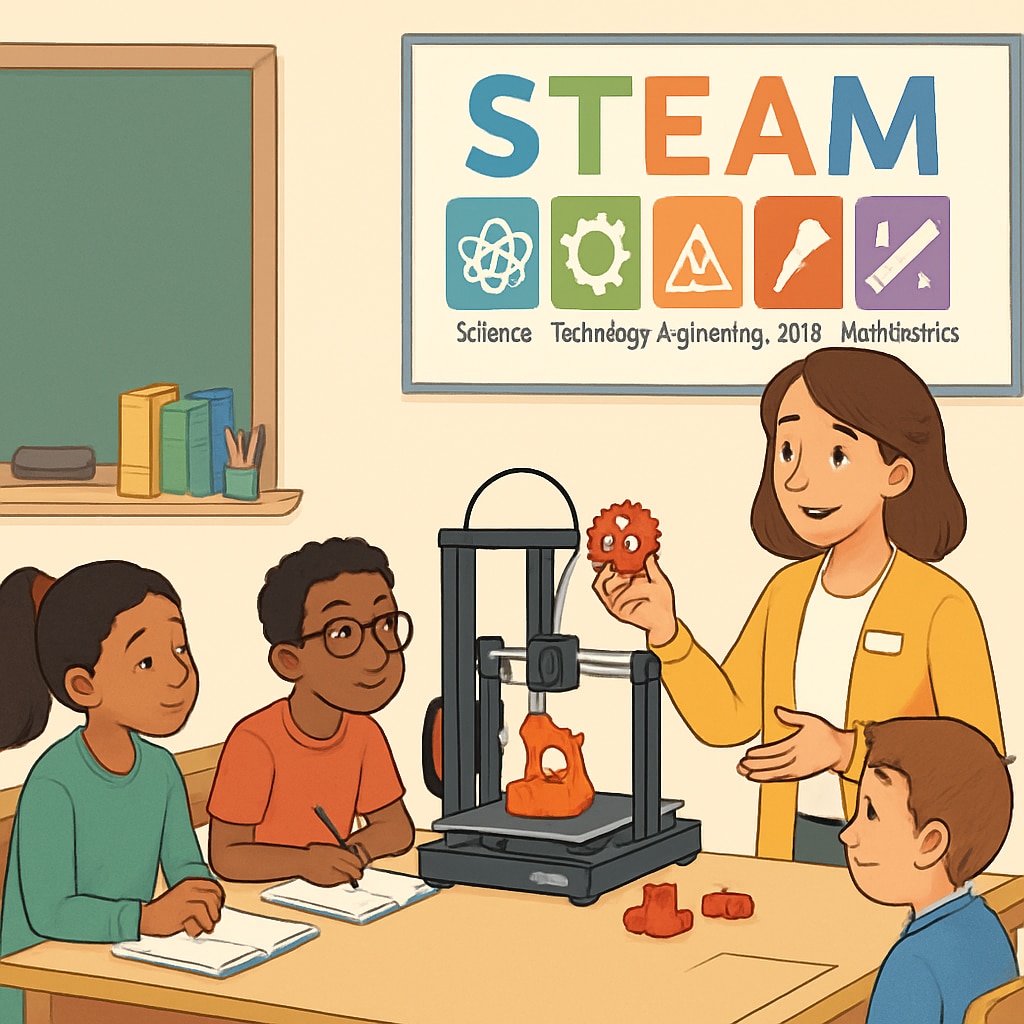 Teacher using engineering tools in a classroom to teach STEAM concepts.