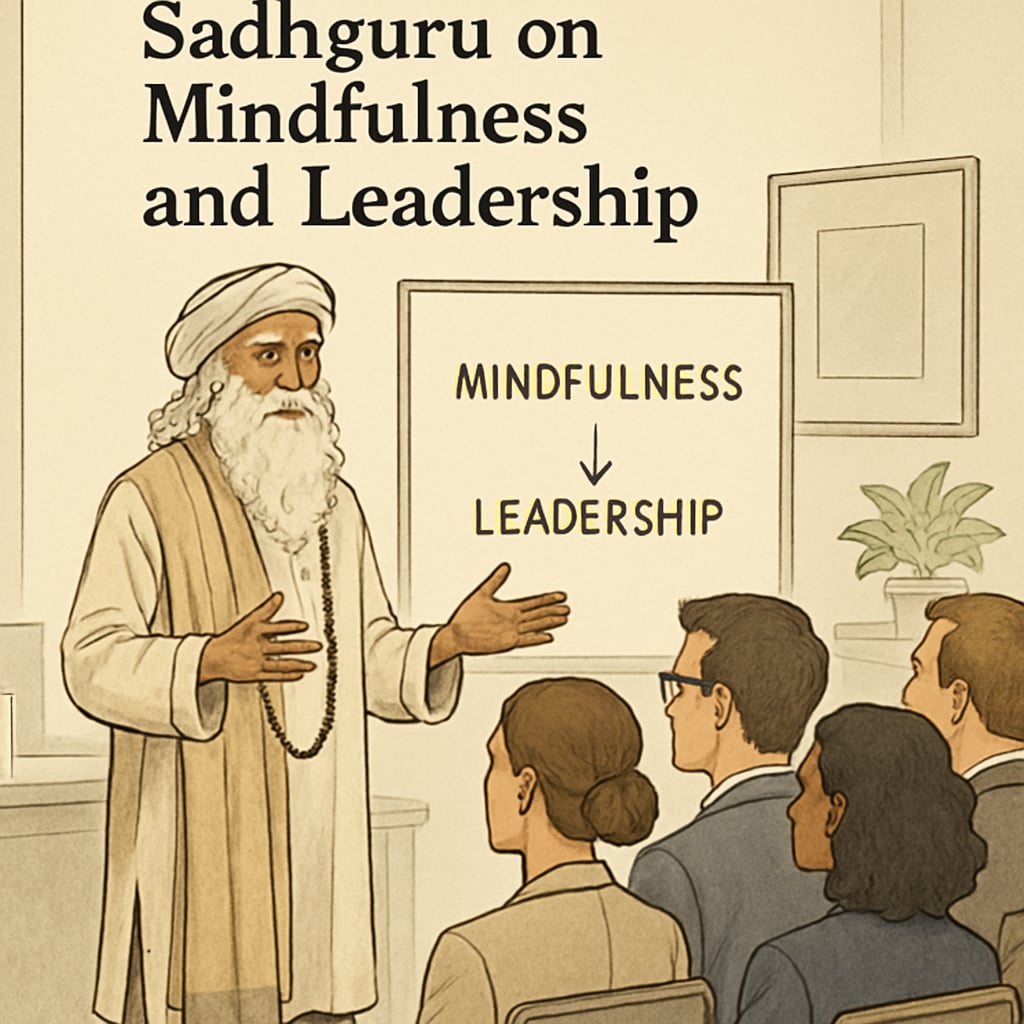 Sadhguru addressing an audience of entrepreneurs, emphasizing mindfulness in leadership. Sadhguru speaking to entrepreneurs about leadership and mindfulness.
