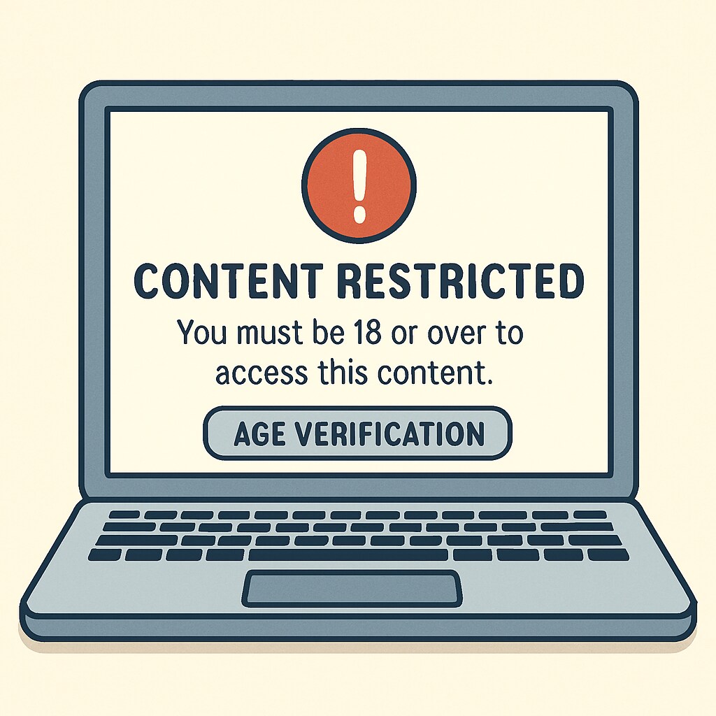A laptop screen displaying a A laptop screen showing a content restriction warning due to age verification laws.