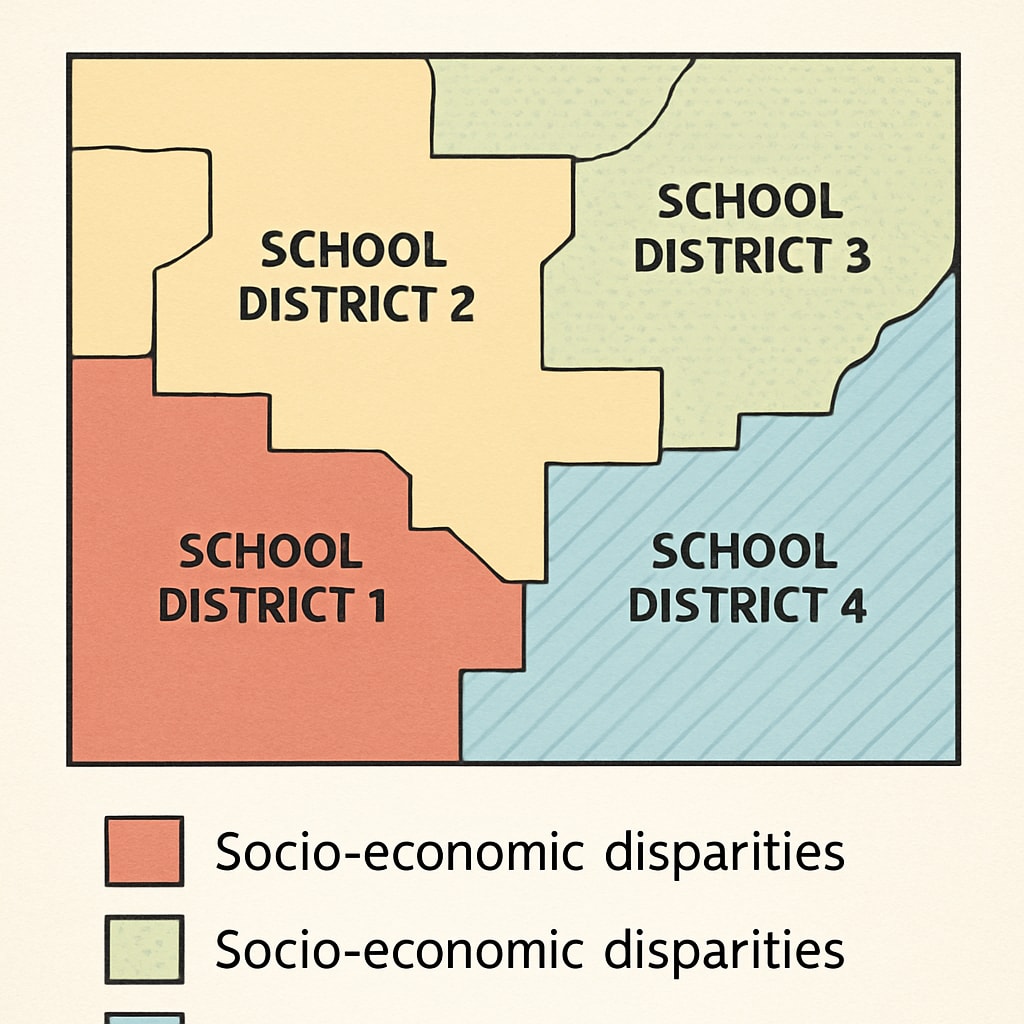 A map showing school district boundaries, highlighting socio-economic disparities. Map illustrating school district inequalities.