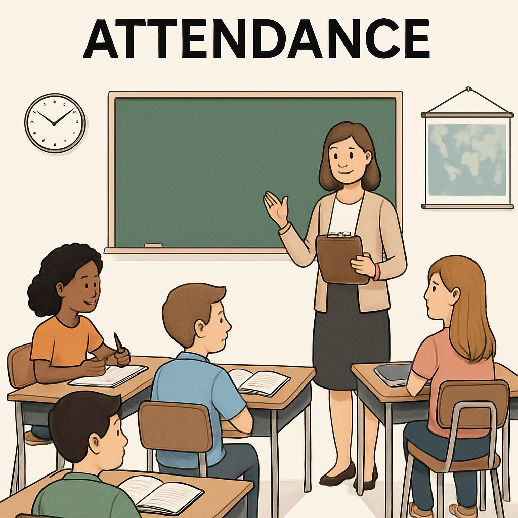 Classroom scene representing strict attendance policies in K12 education.
