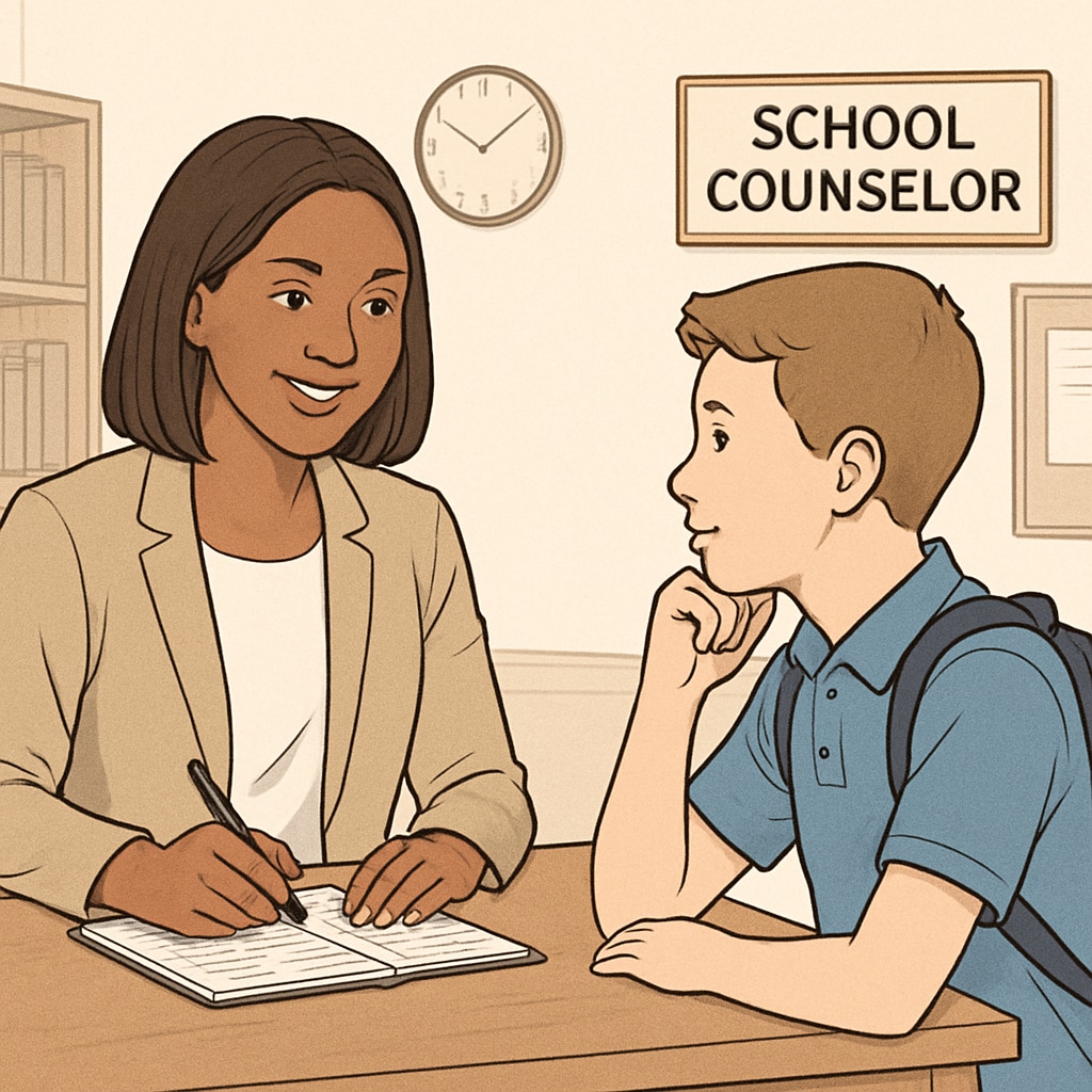 School counselor providing support to a student, reflecting a humane approach to attendance.