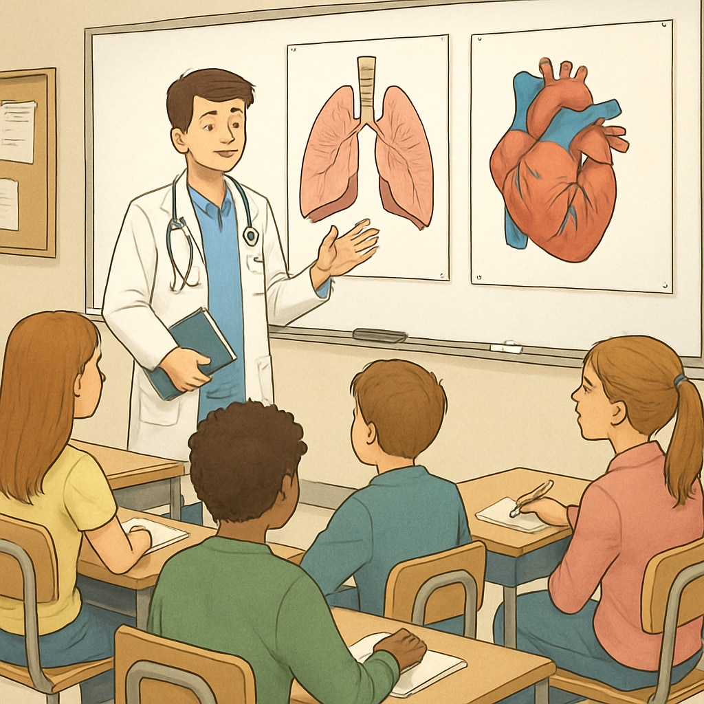 A medical student addresses high school students during a mental health talk.
