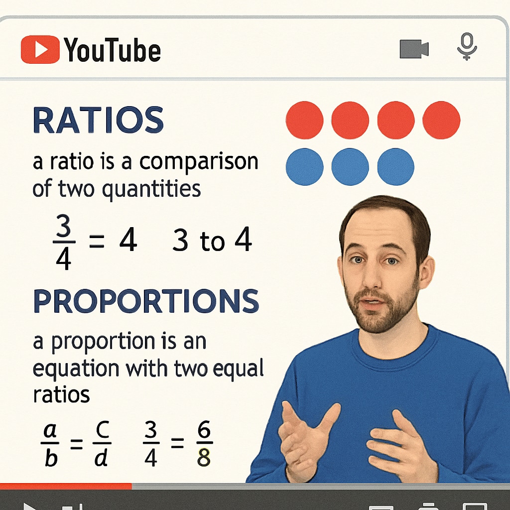 A screenshot of a popular YouTube math tutorial channel, displaying a video on ratios and proportions YouTube channel explaining ratios and proportions for math skill preparation