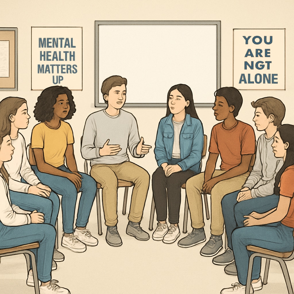 High school students discussing mental health in an interactive workshop.
