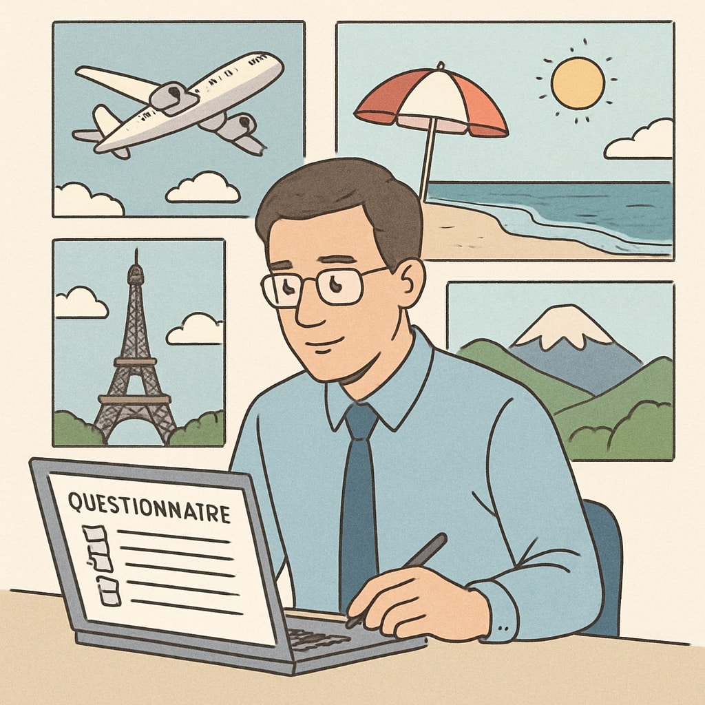 Researcher designing a questionnaire for a master's thesis on tourism short videos.