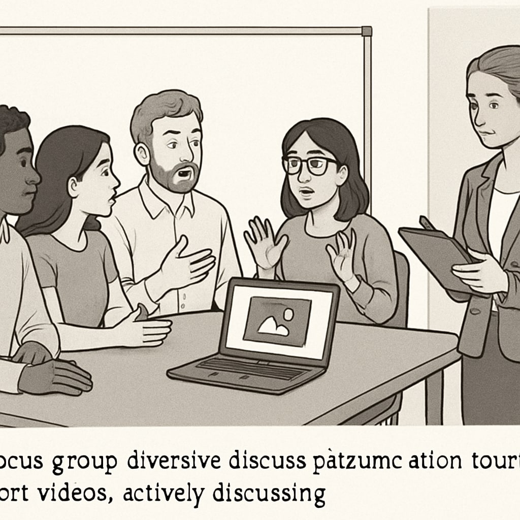 Focus group discussing tourism short videos for a master's thesis.