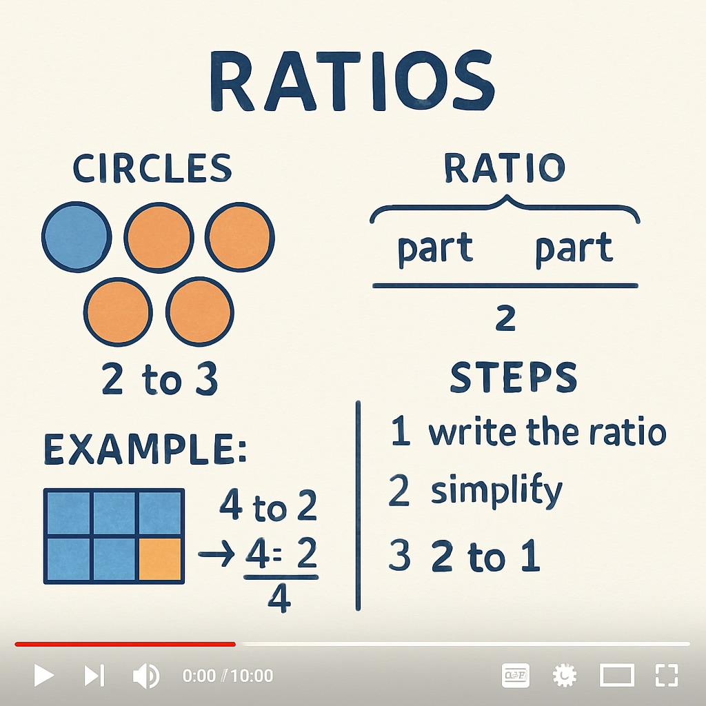 A screenshot of a YouTube math tutorial video explaining the concept of ratios. YouTube tutorial on ratios for campus recruitment math preparation.