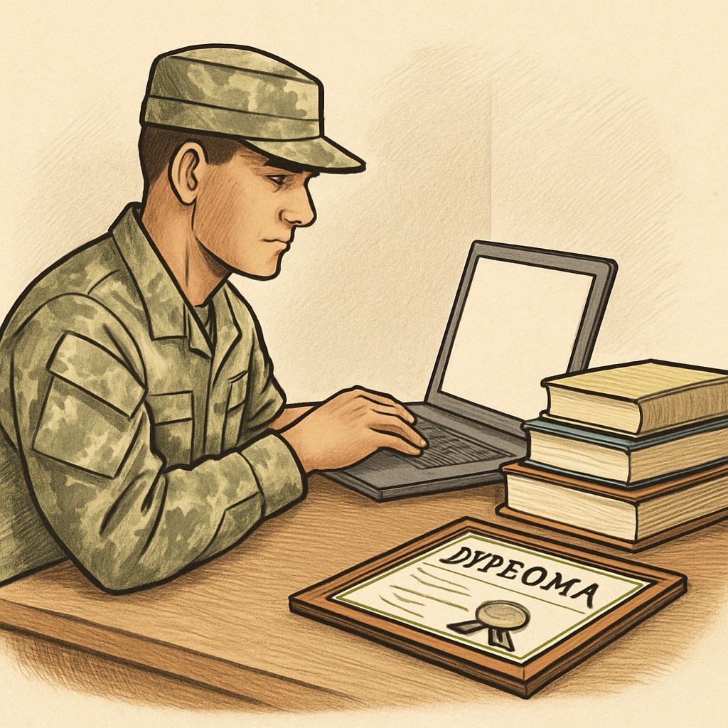 A military professional reviewing educational options on a laptop, symbolizing career advancement through degree programs. Military professional exploring bachelor’s degree options after an automotive technology associate degree.