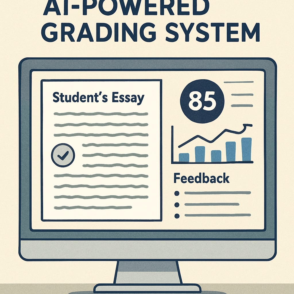 An AI-powered grading system interface analyzing a student's essay, showcasing its ability to automate administrative tasks. AI-powered grading system reducing teacher workload in education.