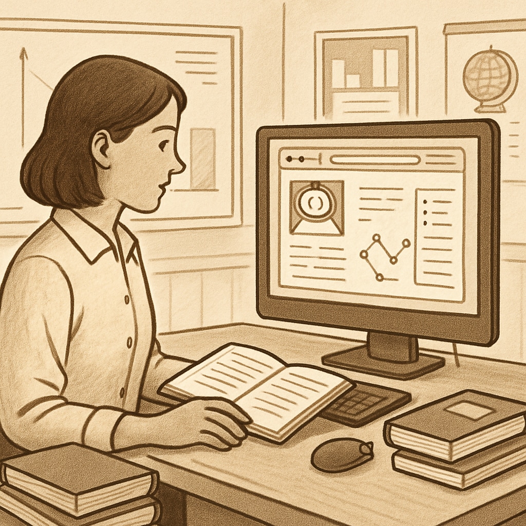 A teacher working collaboratively with an AI dashboard to plan a lesson, demonstrating AI's integration into education. Teacher using AI dashboard for lesson planning and education efficiency.