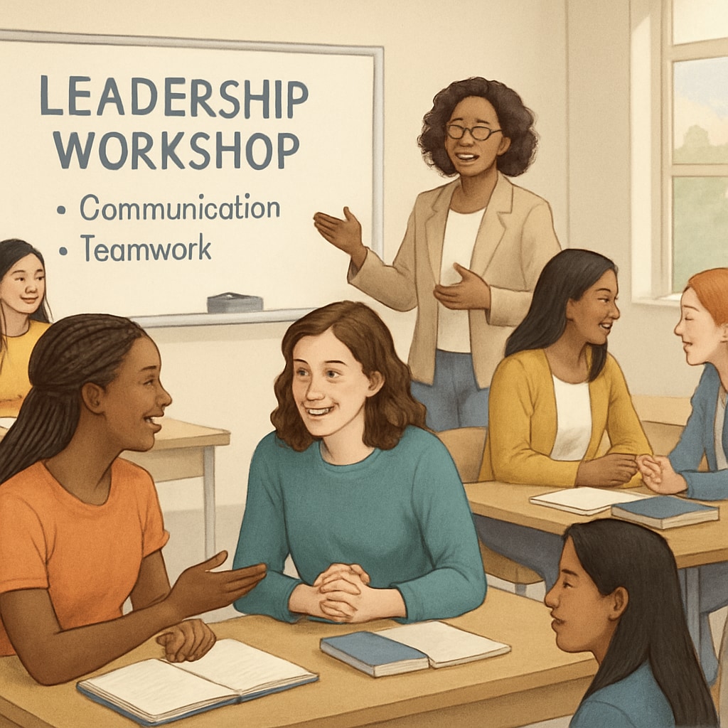 Female students practicing communication skills in a leadership workshop.
