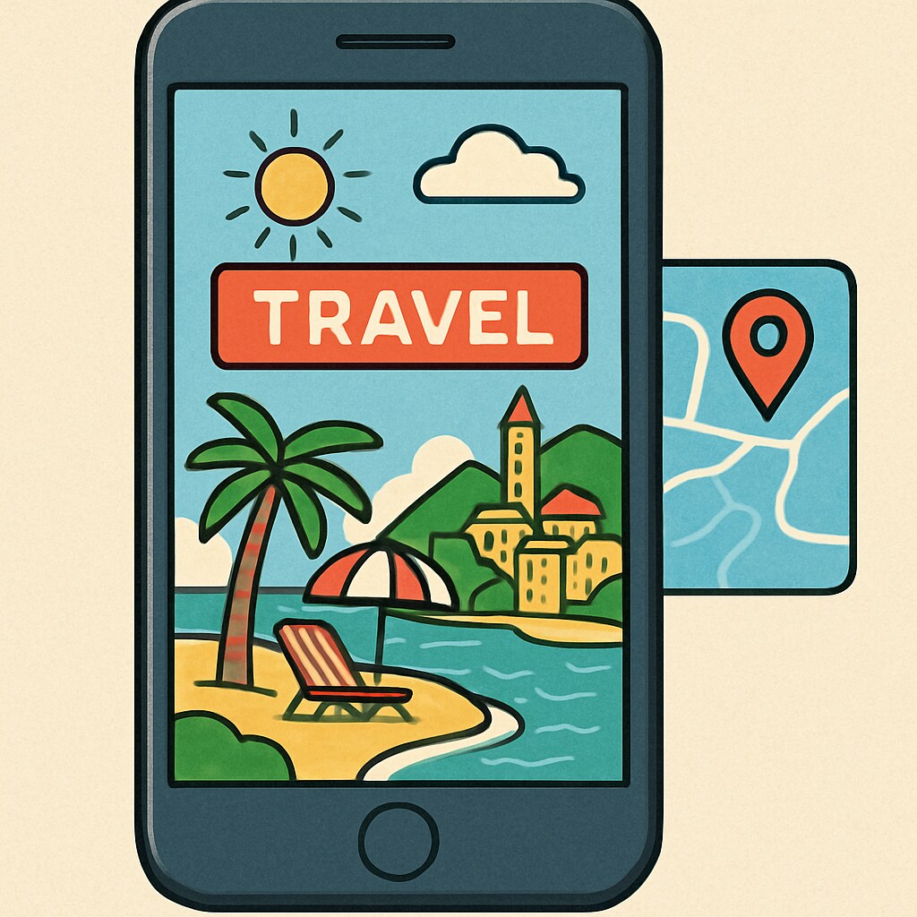 A vibrant travel destination featured in a short video on a mobile screen, representing the influence of digital media on tourism. The impact of travel short videos on tourism decisions.