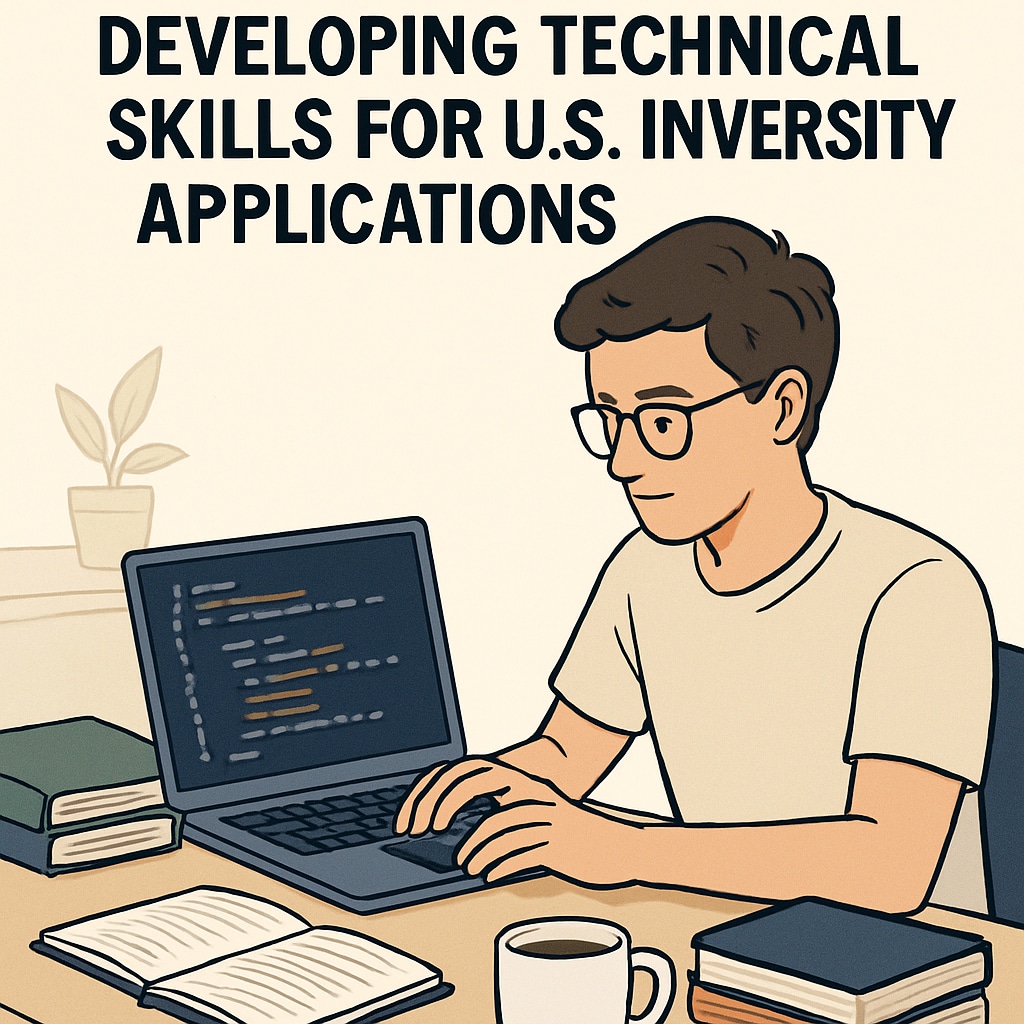 A student coding on a laptop as part of data science preparation. The image highlights the importance of technical skills in preparing for U.S. university applications. A student coding on a laptop to prepare for a data science degree.